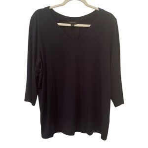 J. Jill Wearever Collection V-Neck 3/4  Sleeves Top Liquid Knit Neutral  Sz L